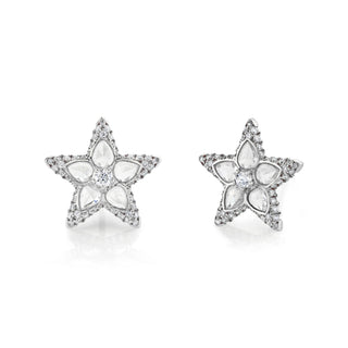 Eau de Rose Cut Diamond Star Studs White Gold Pair  by Logan Hollowell Jewelry
