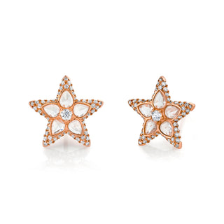 Eau de Rose Cut Diamond Star Studs Rose Gold Pair  by Logan Hollowell Jewelry