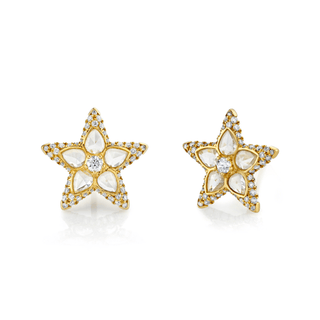 Eau de Rose Cut Diamond Star Studs Yellow Gold Pair  by Logan Hollowell Jewelry
