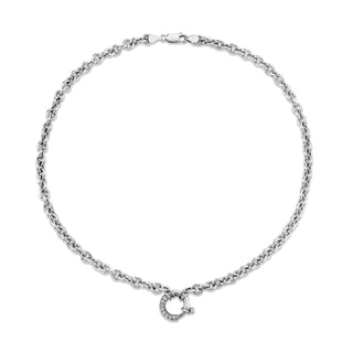 Alchemy Link Choker with Pavé Diamond Hoop Closure White Gold 14"  by Logan Hollowell Jewelry