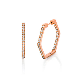 Inside Out French Pave Diamond Hex Hoops Rose Gold Pair  by Logan Hollowell Jewelry