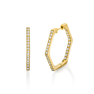 Inside Out French Pave Diamond Hex Hoops | Ready to Ship Yellow Gold   by Logan Hollowell Jewelry