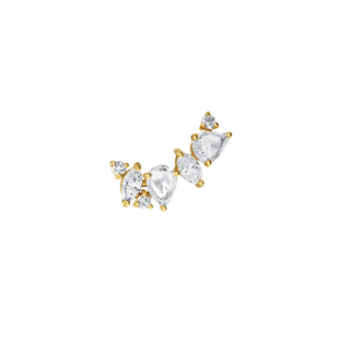 Eternal Jardin Rose Cut Diamond Marquise & Pear Studs Yellow Gold Single Left  by Logan Hollowell Jewelry
