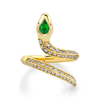 Kundalini Shakti Diamond Ring with Emerald Head | Ready to Ship 2.5 Yellow Gold  by Logan Hollowell Jewelry