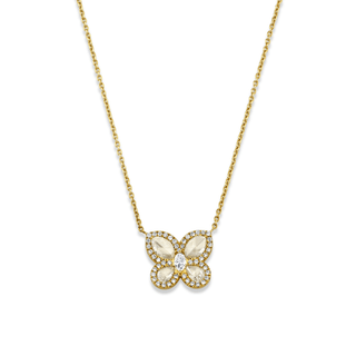 Eau de Rose Cut Diamond Butterfly Necklace w/ Pave Halo Yellow Gold   by Logan Hollowell Jewelry