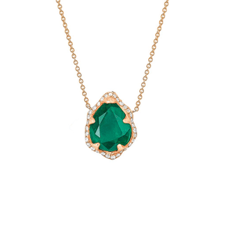 Baby Queen Water Drop Emerald Necklace with Full Pavé Diamond Halo Rose Gold   by Logan Hollowell Jewelry