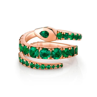 Triple Coil Kundalini Ring w/ French Pave Emeralds    by Logan Hollowell Jewelry