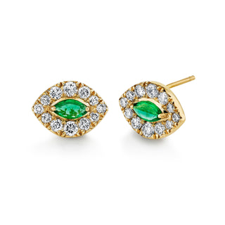 Emerald Angel Eye Studs Yellow Gold Pair  by Logan Hollowell Jewelry