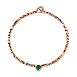 Large Emerald Heart Pavé Unity Toggle Cuban Necklace 14" Rose Gold  by Logan Hollowell Jewelry