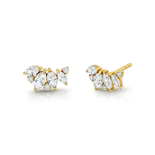 Eternal Jardin Rose Cut Diamond Marquise Studs Yellow Gold Pair  by Logan Hollowell Jewelry
