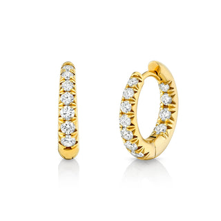 Graduated French Pave Diamond Hoops Yellow Gold Pair  by Logan Hollowell Jewelry