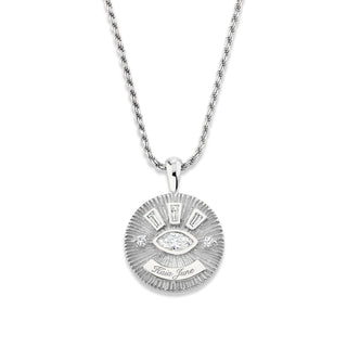 Medium Natural or Lab Created Diamond Angel Eye Coin Necklace w/ Tapered Baguettes White Gold 16" Natural by Logan Hollowell Jewelry