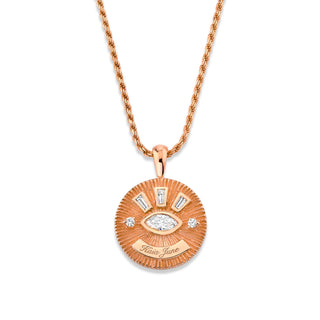 Medium Natural or Lab Created Diamond Angel Eye Coin Necklace w/ Tapered Baguettes Rose Gold 16" Natural by Logan Hollowell Jewelry