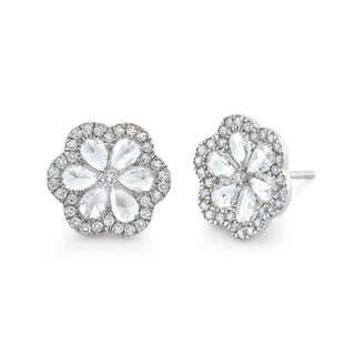 Eternal Jardin Rose Cut Pear Diamond Flower Studs White Gold Pair  by Logan Hollowell Jewelry