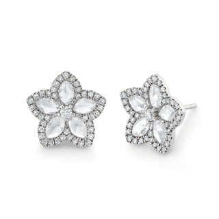 Eternal Jardin Rose Cut Marquise Diamond Flower Studs White Gold Pair  by Logan Hollowell Jewelry