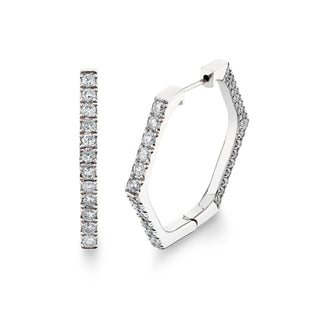French Pave Diamond Hex Hoops White Gold Pair  by Logan Hollowell Jewelry