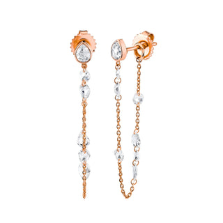 Eau de Rose Cut Diamond Iris Chain Earrings Rose Gold Pair  by Logan Hollowell Jewelry