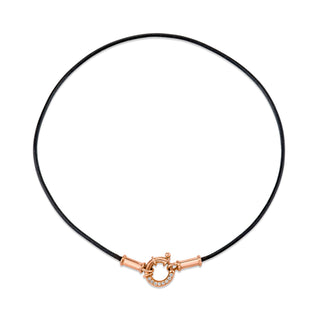 Leather Choker w/ Pave Diamond Hoop Closure Rose Gold 14"  by Logan Hollowell Jewelry