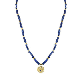 Sapphire Beaded Baby Eye of Protection Necklace | Ready to Ship 15-16" Yellow Gold  by Logan Hollowell Jewelry