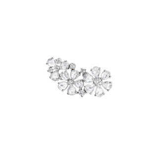 Eternal Jardin Rose Cut Fancy Diamond Flower Earrings White Gold Single Right  by Logan Hollowell Jewelry