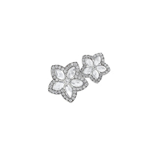 Eternal Jardin Rose Cut Diamond Double Flower Studs White Gold Single-Left  by Logan Hollowell Jewelry