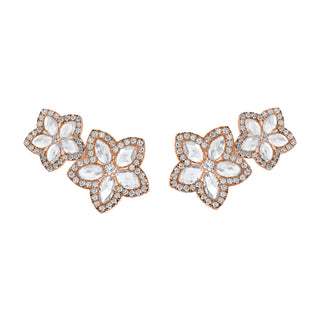Eternal Jardin Rose Cut Diamond Double Flower Studs Rose Gold Pair  by Logan Hollowell Jewelry