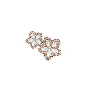 Eternal Jardin Rose Cut Diamond Double Flower Studs Rose Gold Single-Right  by Logan Hollowell Jewelry