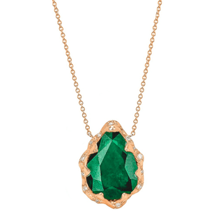 Queen Water Drop Zambian Emerald Necklace with Sprinkled Diamonds Rose Gold   by Logan Hollowell Jewelry