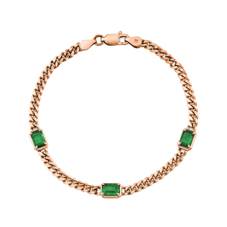 Emerald Cut Emerald Cuban Bracelet 6.5" Rose Gold  by Logan Hollowell Jewelry