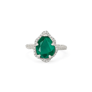 Baby Queen Water Drop Zambian Emerald Ring with Full Pavé Diamond Halo White Gold 4  by Logan Hollowell Jewelry