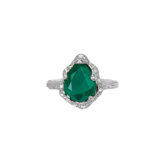 Baby Queen Water Drop Zambian Emerald Ring with Sprinkled Diamonds White Gold 4  by Logan Hollowell Jewelry