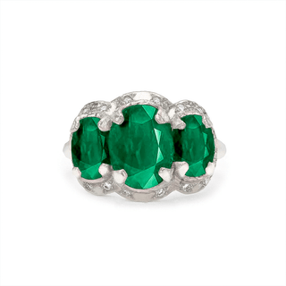 Queen Triple Goddess Emerald Ring with Sprinkled Diamonds White Gold 5  by Logan Hollowell Jewelry