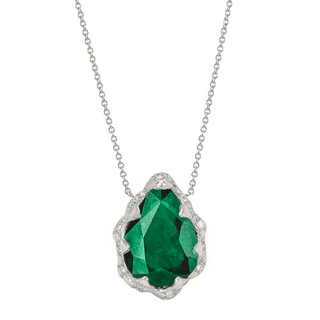 Queen Water Drop Zambian Emerald Necklace with Sprinkled Diamonds White Gold   by Logan Hollowell Jewelry