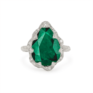 18k Queen Water Drop Zambian Emerald Ring with Sprinkled Diamonds White Gold 4  by Logan Hollowell Jewelry