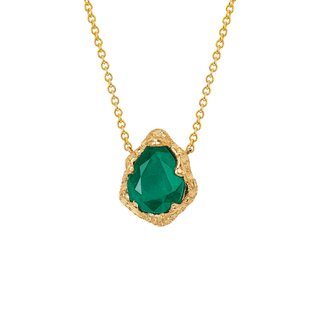 Baby Queen Water Drop Emerald Solitaire Necklace Yellow Gold   by Logan Hollowell Jewelry