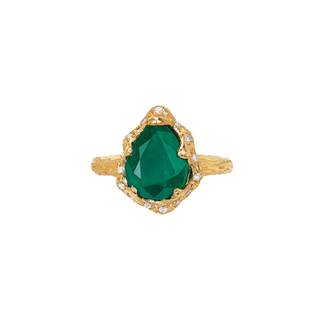 Baby Queen Water Drop Zambian Emerald Ring with Sprinkled Diamonds Yellow Gold 4  by Logan Hollowell Jewelry