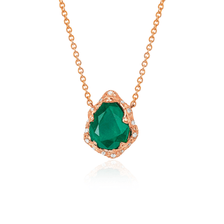 Baby Queen Water Drop Emerald Necklace with Sprinkled Diamonds Rose Gold   by Logan Hollowell Jewelry