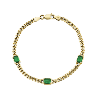 Emerald Cut Emerald Cuban Bracelet 6.5" Yellow Gold  by Logan Hollowell Jewelry