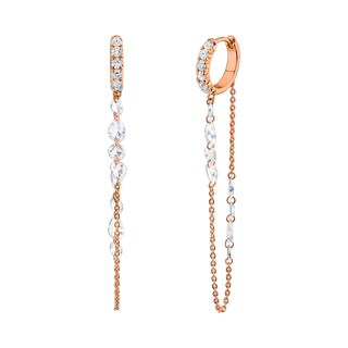 French Pave Diamond Huggies with Eau de Rose Cut Diamond Iris Chain Drops Rose Gold Pair  by Logan Hollowell Jewelry