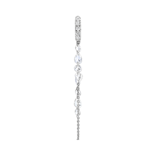 French Pave Diamond Huggies with Eau de Rose Cut Diamond Iris Chain Drops White Gold Single  by Logan Hollowell Jewelry