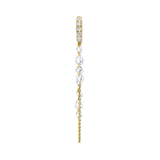 French Pave Diamond Huggies with Eau de Rose Cut Diamond Iris Chain Drops Yellow Gold Single  by Logan Hollowell Jewelry