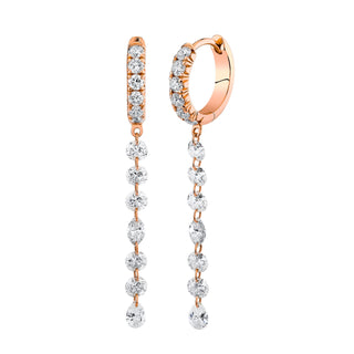 French Pave Diamond Huggies with Long Eau de Rose Diamond Drops Rose Gold Pair  by Logan Hollowell Jewelry