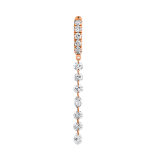 French Pave Diamond Huggies with Long Eau de Rose Diamond Drops Rose Gold Single  by Logan Hollowell Jewelry