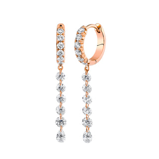 French Pave Diamond Huggies with Medium Eau de Rose Diamond Drops Rose Gold Pair  by Logan Hollowell Jewelry