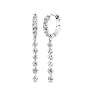 French Pave Diamond Huggies with Medium Eau de Rose Diamond Drops White Gold Pair  by Logan Hollowell Jewelry