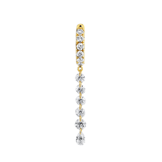 French Pave Diamond Huggies with Medium Eau de Rose Diamond Drops Yellow Gold Single  by Logan Hollowell Jewelry