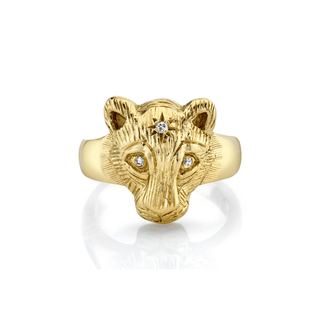 Baby Lioness Ring with Star Set Diamond 2 Yellow Gold  by Logan Hollowell Jewelry
