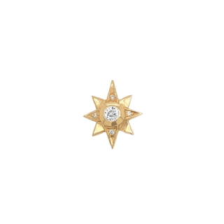 North Star Diamond Earrings Yellow Gold Single  by Logan Hollowell Jewelry