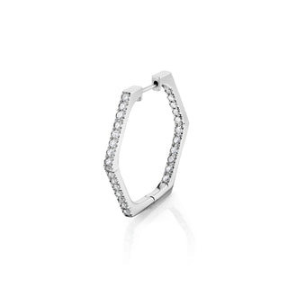 Inside Out French Pave Diamond Hex Hoops White Gold Single  by Logan Hollowell Jewelry