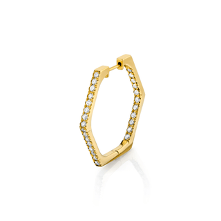 Inside Out French Pave Diamond Hex Hoops Yellow Gold Single  by Logan Hollowell Jewelry